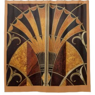 RIDEAUX DE DOUCHE L'AMBRE ART DÉCO FAN INLAID WOODWORK