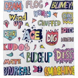 Rideaux De Douche Langue Anglaise Populaire Mots Argot Doodle Lettre