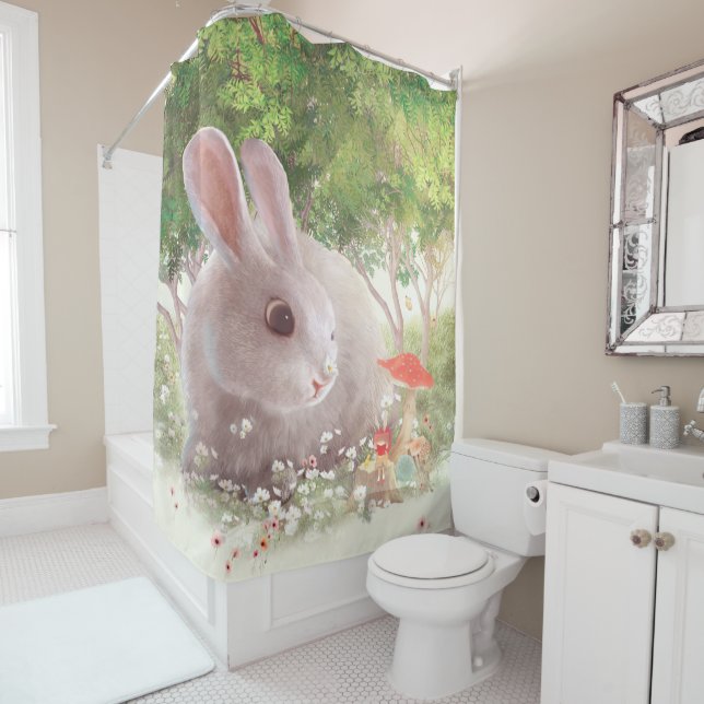 Rideaux De Douche Lapin avec Fleurs (En situation)