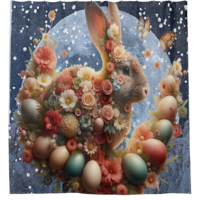 Rideaux De Douche Lapin de Pâques en fleurs  (Devant)