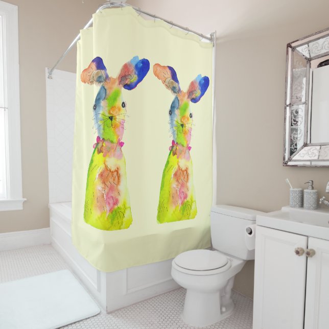 Rideaux De Douche Lapin de Pâques mignon art aquarelle (En situation)