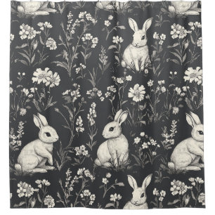 Rideaux De Douche Lapin Élégant Toile Floral Motif Vintage