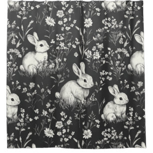 Rideaux De Douche Lapin Élégant Toile Floral Motif Vintage (2)