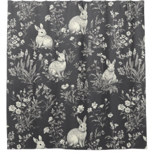 Rideaux De Douche Lapin Élégant Toile Floral Motif Vintage (3)