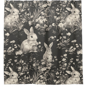Rideaux De Douche Lapin Élégant Toile Floral Motif Vintage (4)