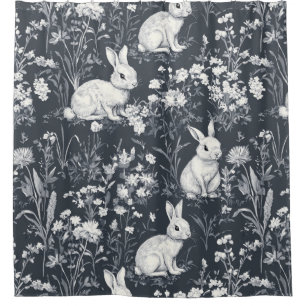 Rideaux De Douche Lapin Élégant Toile Floral Motif Vintage (5)