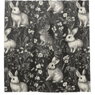 Rideaux De Douche Lapin Élégant Toile Floral Motif Vintage (7)