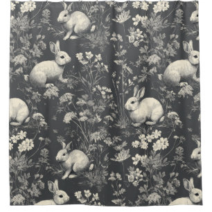 Rideaux De Douche Lapin Élégant Toile Floral Motif Vintage (8)