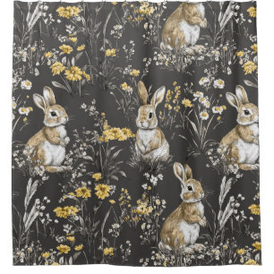 Rideaux De Douche Lapin Élégant Toile Floral Motif Vintage (9)