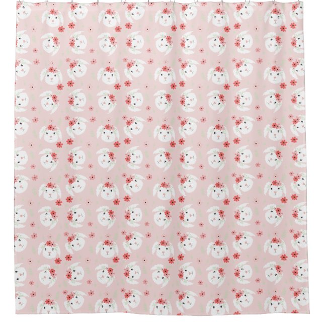 Rideaux De Douche Lapin Fleur Couronne rose (Devant)