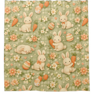 Rideaux De Douche Lapin mignon & motif Cottage Carotte (2)