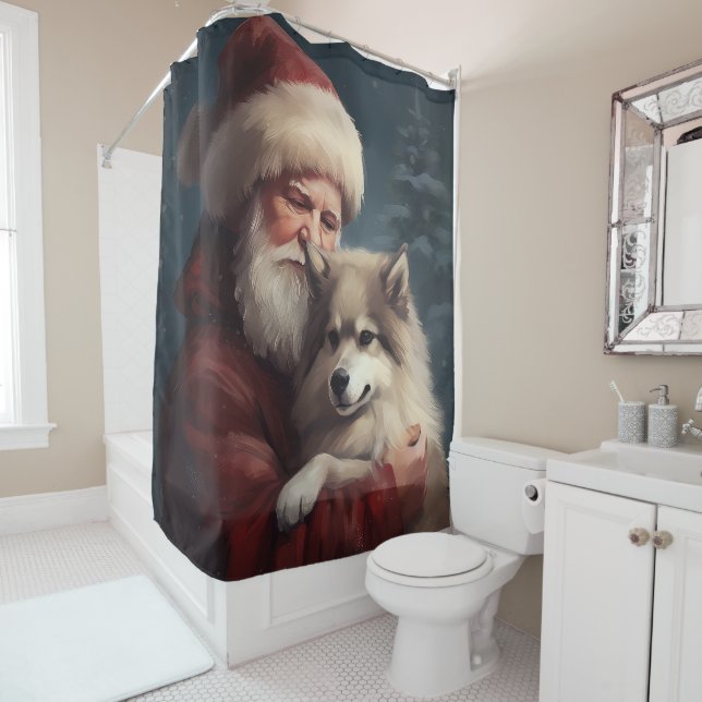 Rideaux De Douche Lapphund finlandais Noël festif du Père Noël (En situation)