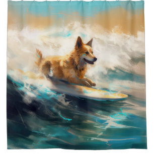 Rideaux De Douche Lapphund Plage Finlandaise Plage Surf Peinture