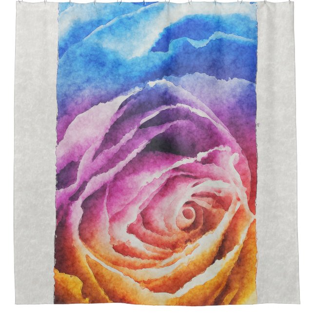 Rideaux De Douche L'arc-en-ciel d'aquarelle s'est levé (Devant)