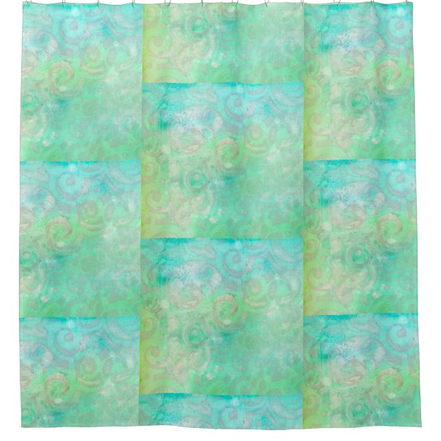 Rideaux De Douche L'art Abstrait bleu et vert (Devant)