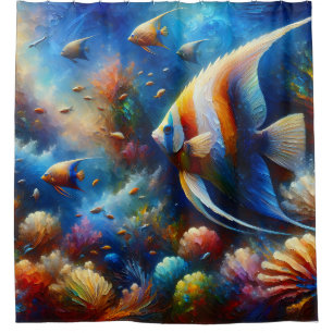 Rideaux De Douche "L'Art Coloré Coral Reef Angelfish"
