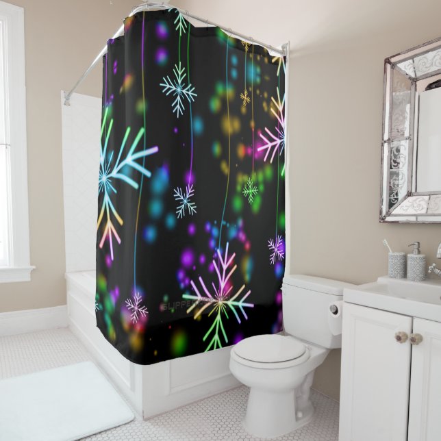 Rideaux De Douche L'atmosphère de Noël festive et animée de Slippery (En situation)
