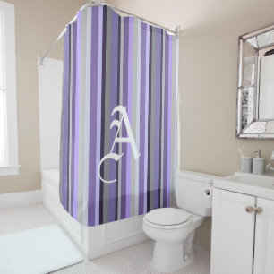 Rideaux De Douche Lavage Violet Gris Rayures Verticales Personnalisé