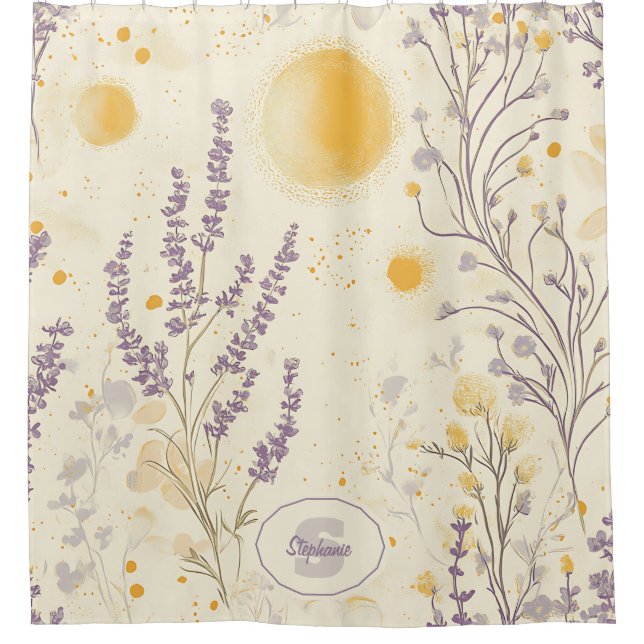 Rideaux De Douche Lavande blanche et motif floral jaune (Devant)