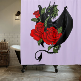 Rideaux De Douche Lavande de roses rouges de dragon noir