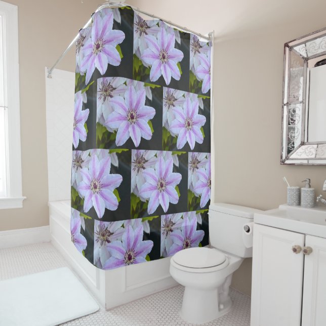 Rideaux De Douche Lavande et Clematis blanc (En situation)