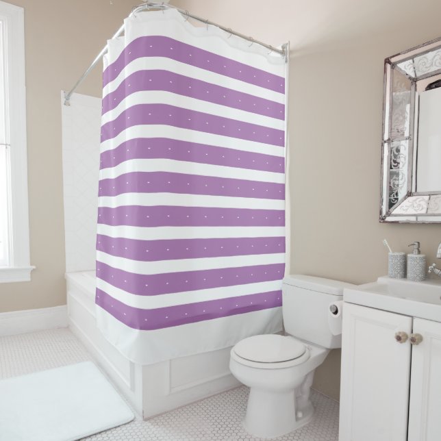Rideaux De Douche Lavande et rayures blanches (En situation)