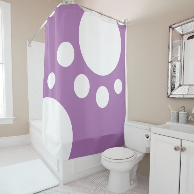 Rideaux De Douche Lavande :  Points modernes en blanc (En situation)