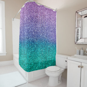 Rideaux De Douche Lavande Violet & Aqua Vert Pailleté scintillant