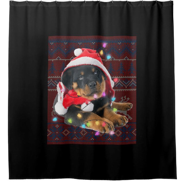 Rideaux De Douche Le Amoureux des chiens de Noël de Rottweiler éclai (Devant)