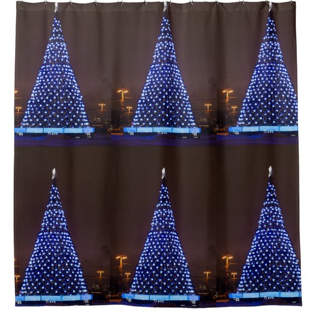 Rideaux De Douche Le bleu allume l'arbre de Noël (Devant)