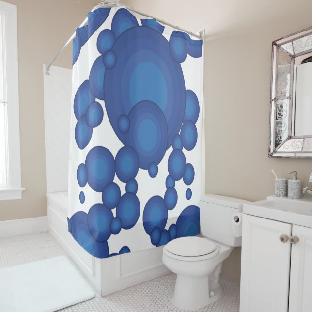 Rideaux De Douche Le cercle de style des années 70 Blue (En situation)