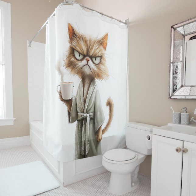 Rideaux De Douche Le chat Grumpy a besoin de café (En situation)