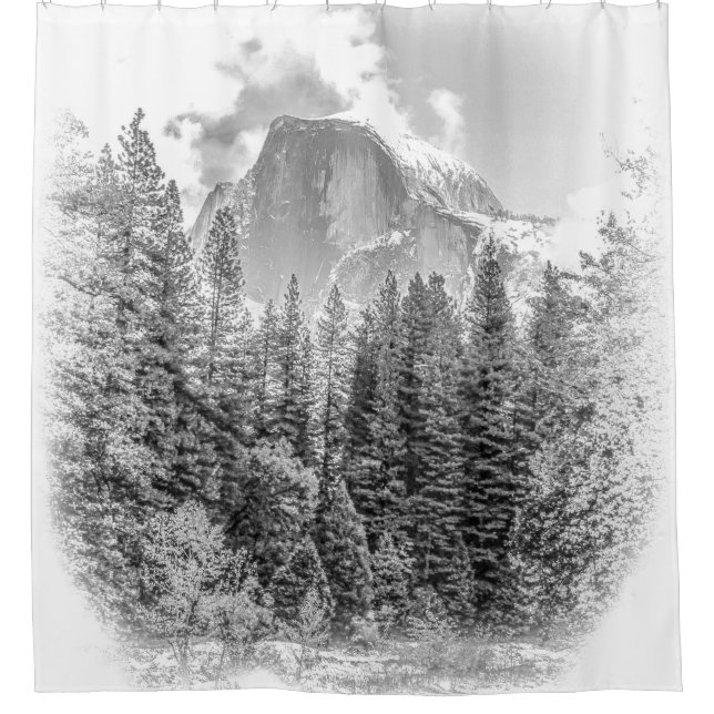 Rideaux De Douche Le demi-dôme de Yosemite en hiver, noir et blanc (Devant)