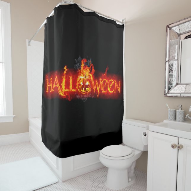Rideaux De Douche Le lettrage de SlipperyJoe's Halloween massivement (En situation)