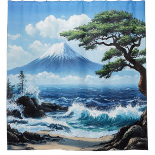 Rideaux De Douche Le Mont Fuji Japon Vue Océan Tableau