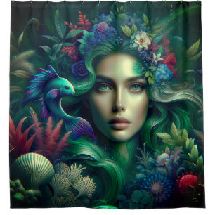 Rideaux De Douche "Le paradis floral de la sirène"