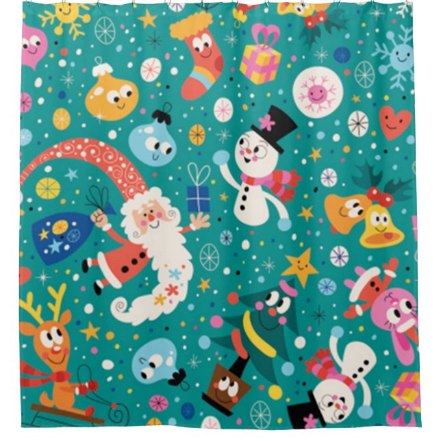 Rideaux De Douche Le Père Noël et ses joyeux amis (Devant)