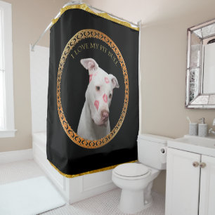 Rideaux De Douche Le pitbull blanc avec le rouge embrasse partout
