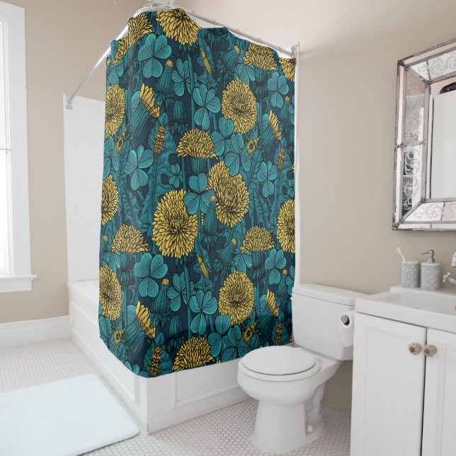 Rideaux De Douche Le pré en jaune et bleu (En situation)