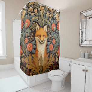 Rideaux De Douche Le renard et les fleurs rouges style Art nouveau
