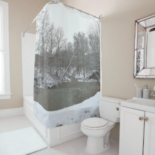 Rideaux De Douche Le ruisseau dans la forêt Snowy Winter Scène Nat