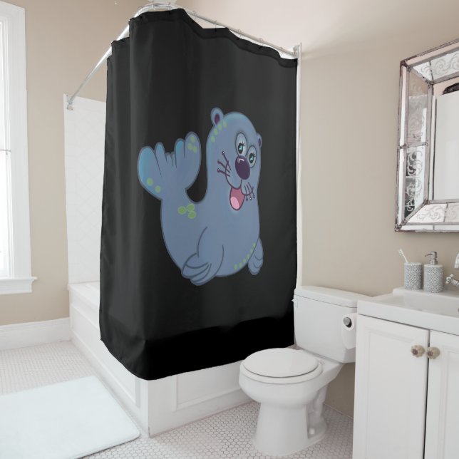 Rideaux De Douche Le Sceau De Tissu Chez Zazzle Mascot Caractère Log (En situation)