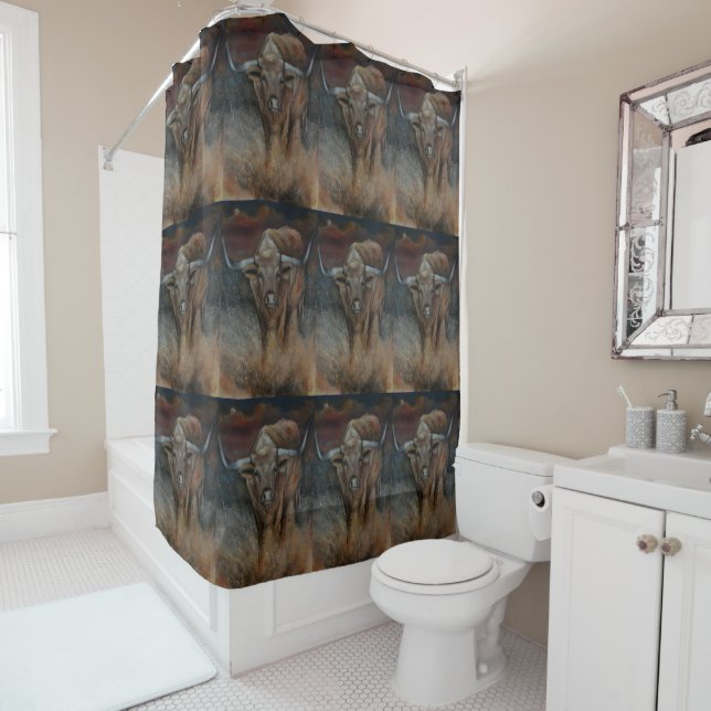 Rideaux De Douche Le Texas Longhorn Taureau (En situation)