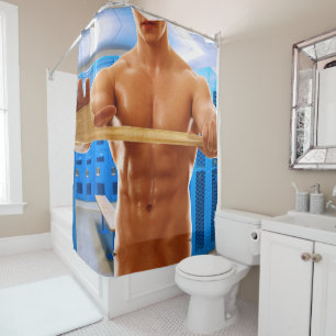 Rideaux De Douche Le torse nu musclé de l'homme de SlipperyJoe's abs