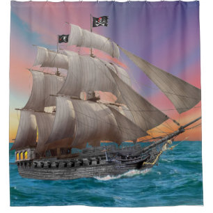 RIDEAUX DE DOUCHE LE VAISSEAU PIRATE DE BARBE-NOIRE