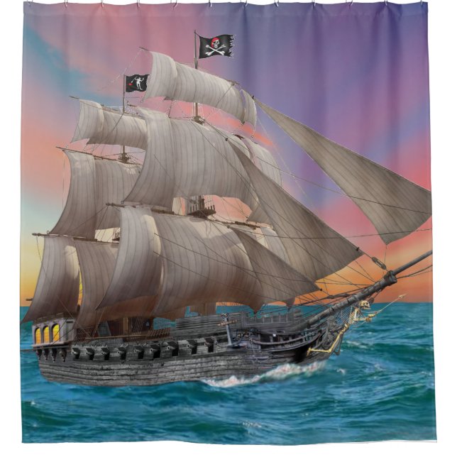 RIDEAUX DE DOUCHE LE VAISSEAU PIRATE DE BARBE-NOIRE (Devant)