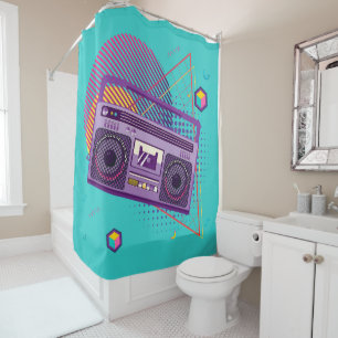 Rideaux De Douche Lecteur de radio portable Funky 80s, boombox