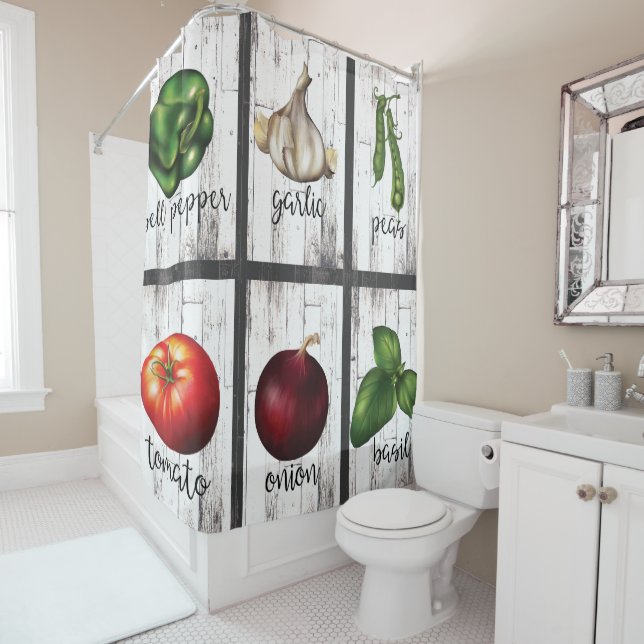 Rideaux De Douche Légumes & Herbes Ferme Rustique Moderne (En situation)