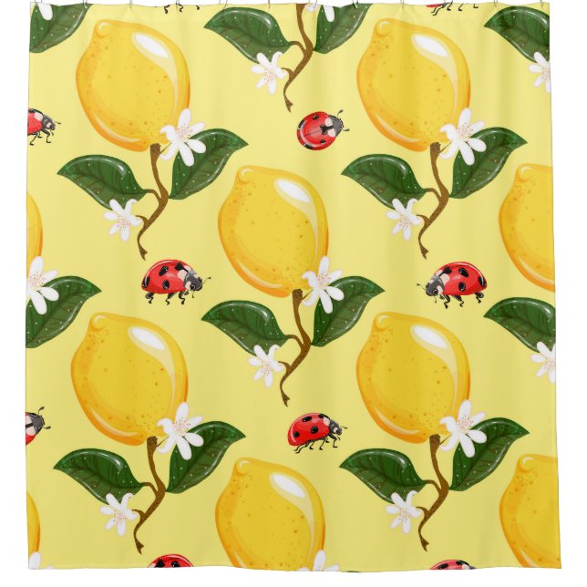 Rideaux De Douche Lemon Ladybug : Motif jaune tropical. (Devant)