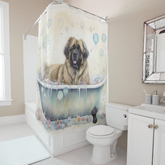Rideaux De Douche Leonberger Dans La Baignoire Aquarelle Chien Art (En situation)